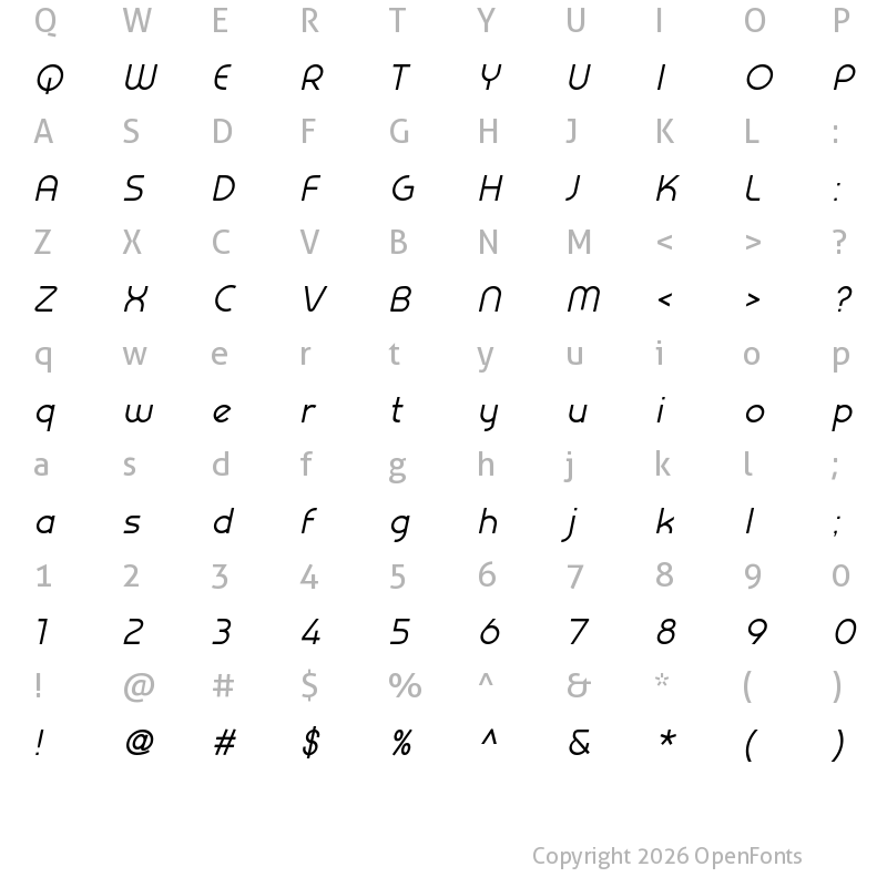 Character Map of Prestij Demo Italic