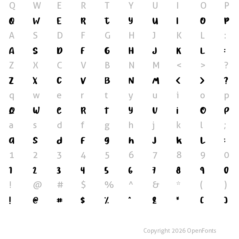 Character Map of Pretty Bestie Regular