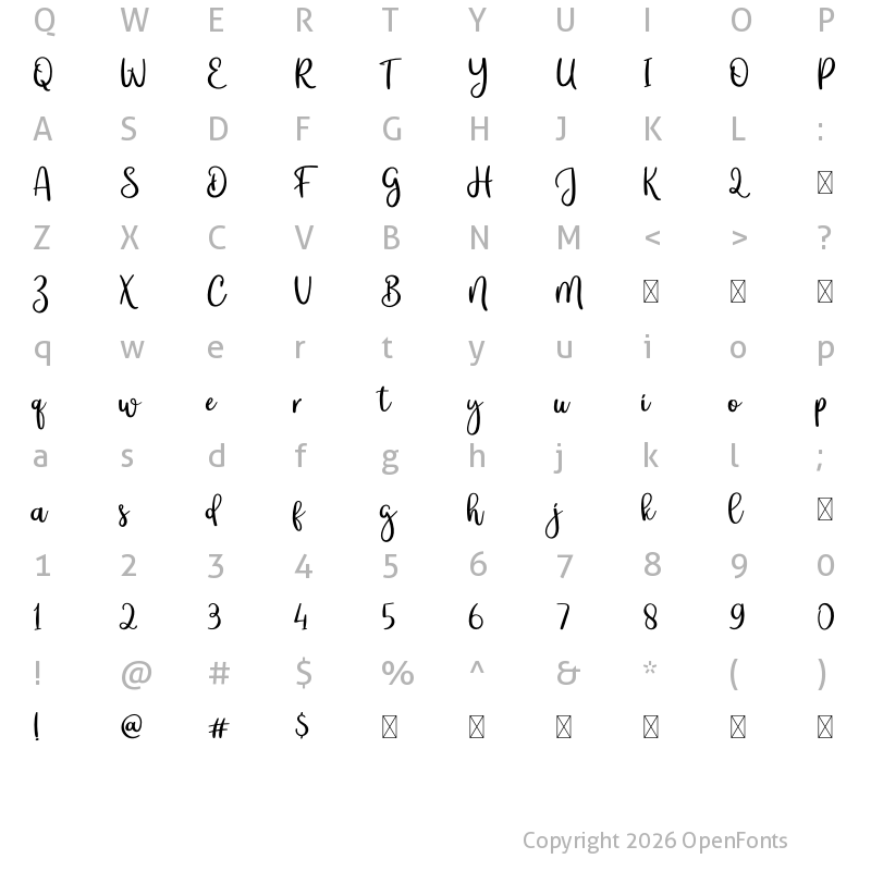 Character Map of Pretty Burger Regular