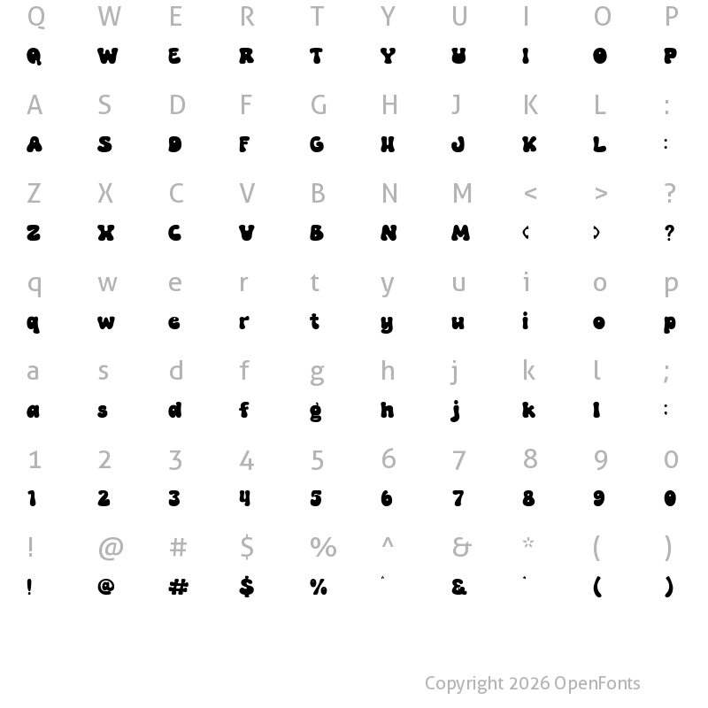 Character Map of Pretty Kelly Regular