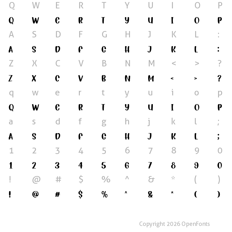 Character Map of Pretty Shine Regular