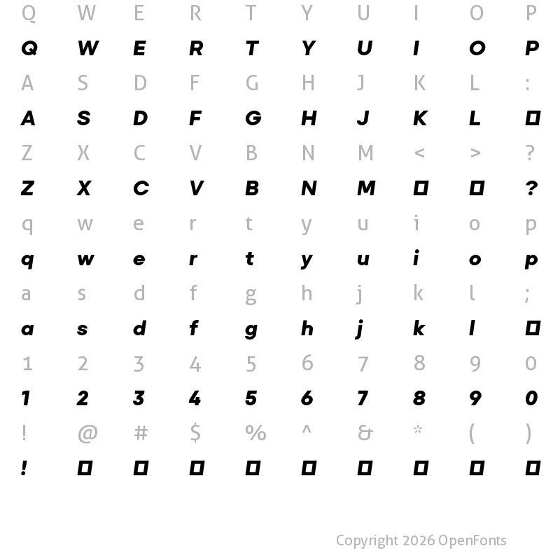 Character Map of Primeform Pro Demo Black Italic