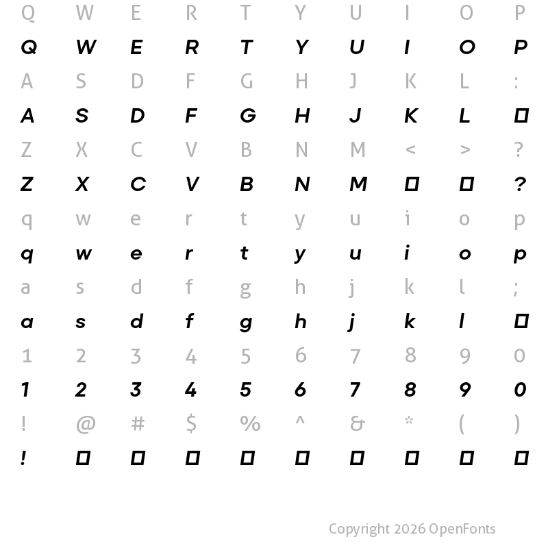 Character Map of Primeform Pro Demo Bold Italic