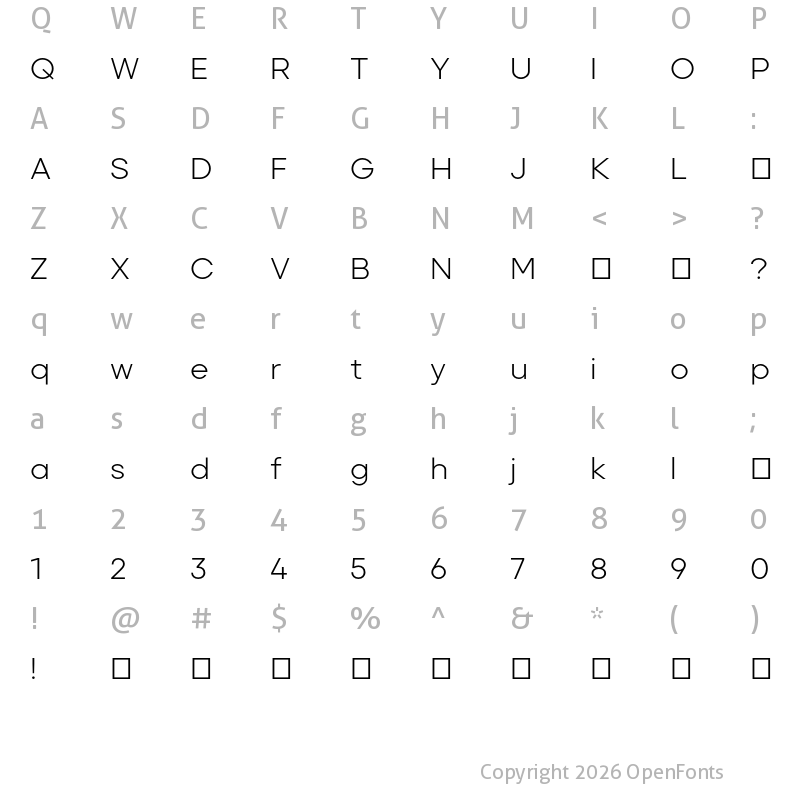 Character Map of Primeform Pro Demo Light