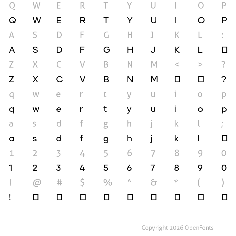 Character Map of Primeform Pro Demo Medium
