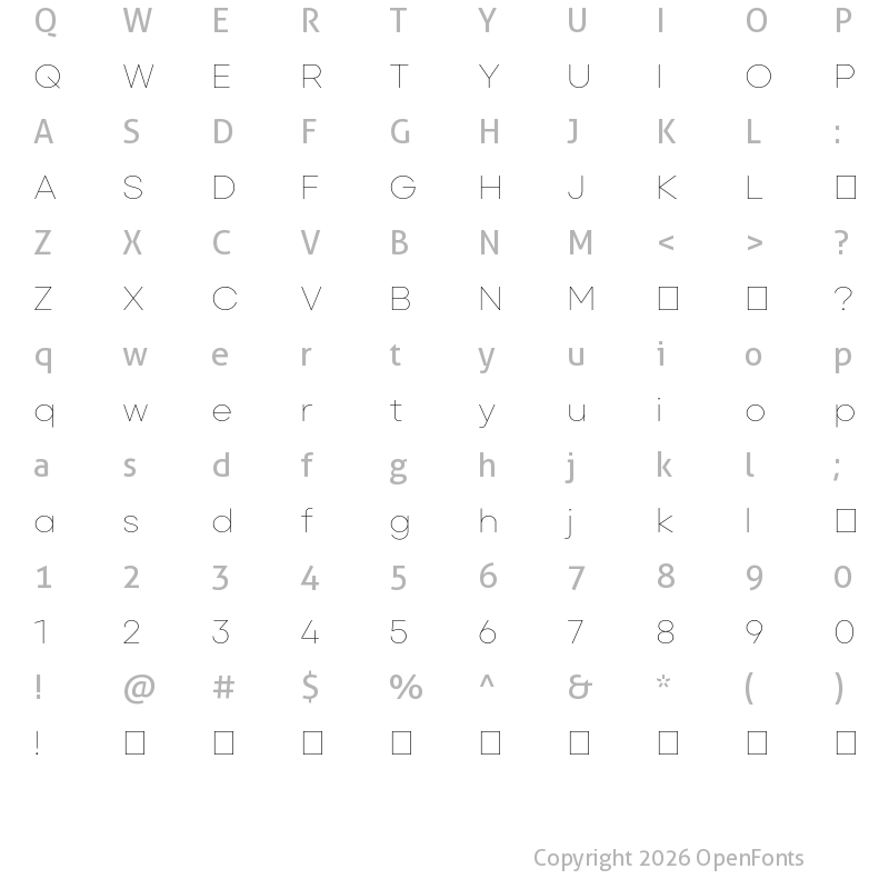 Character Map of Primeform Pro Demo Thin