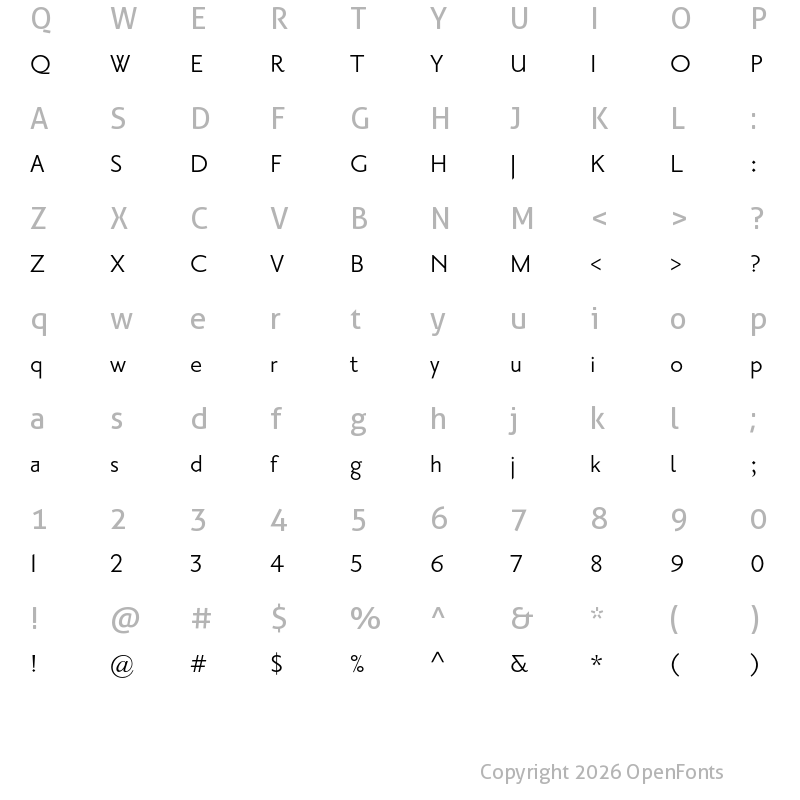 Character Map of Priori Sans OT Regular