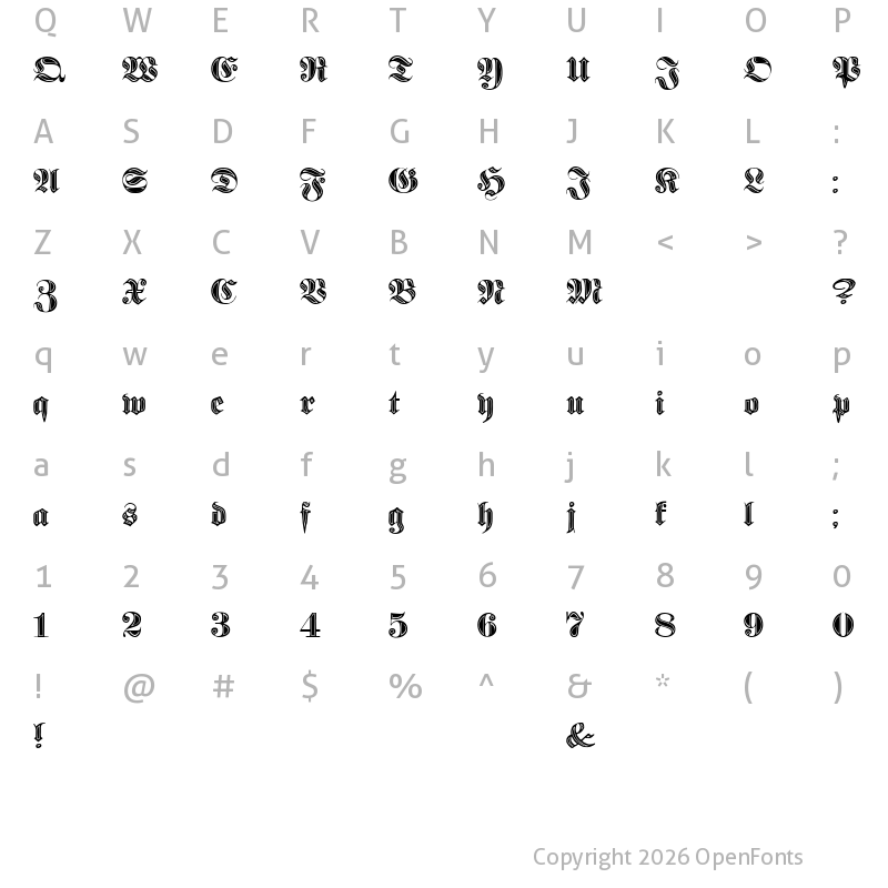 Character Map of Proclamate Incised Heavy