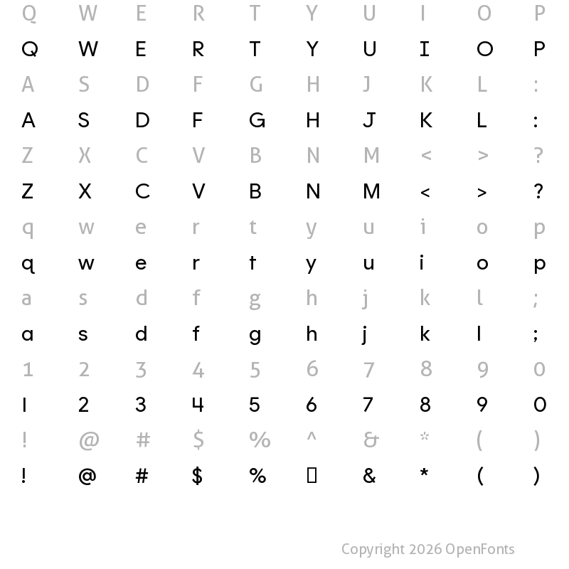 Character Map of Product Sans Infanity Regular