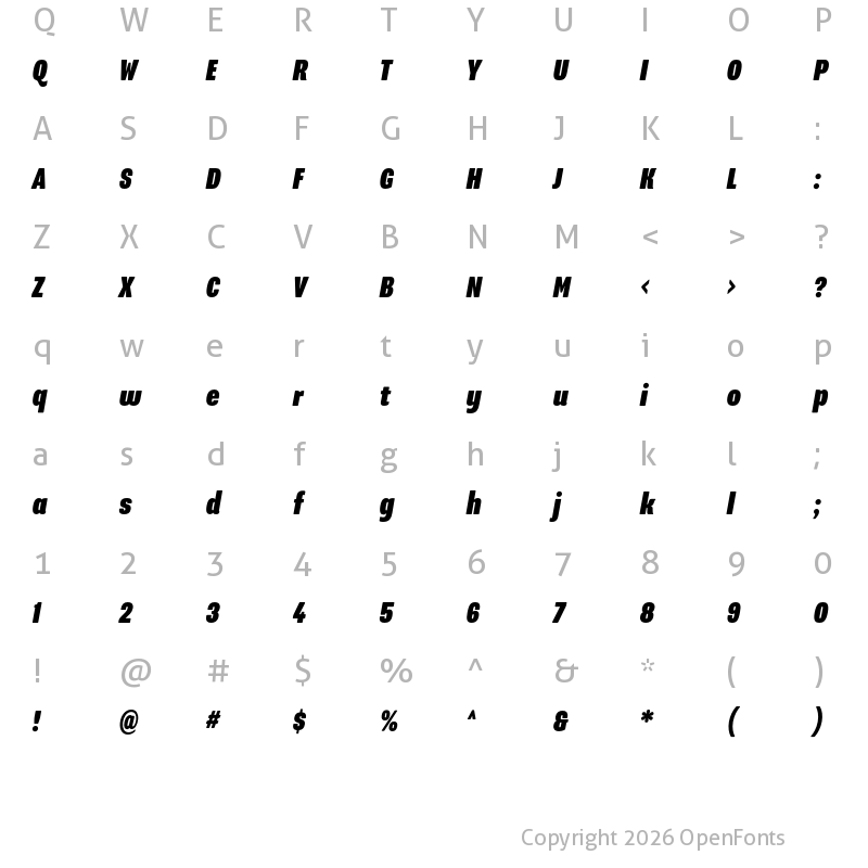 Character Map of Program Nar OT Black Italic