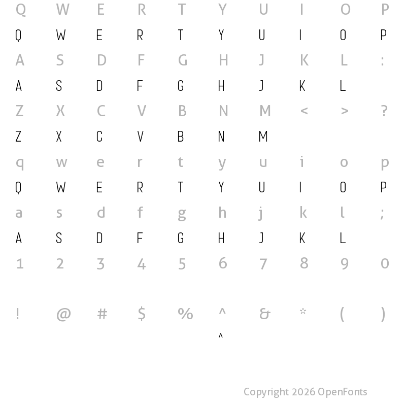 Character Map of Progtice Thin