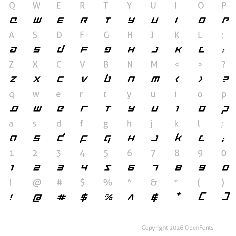 Character Map of Prokofiev Expanded Italic Expanded Italic