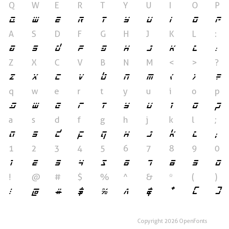 Character Map of Prokofiev Phaser Italic Italic