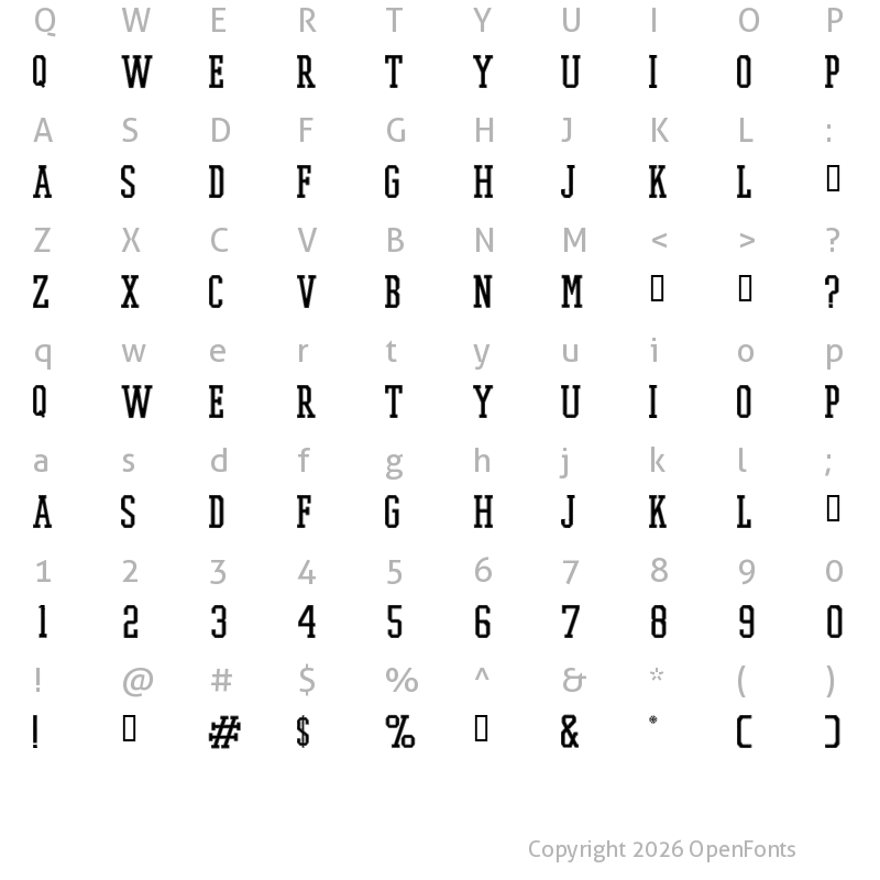 Character Map of PROMESH Stitch Regular