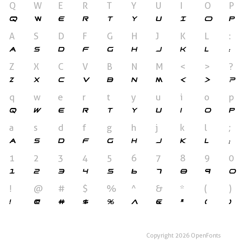 Character Map of Promethean Bold Italic Bold Italic