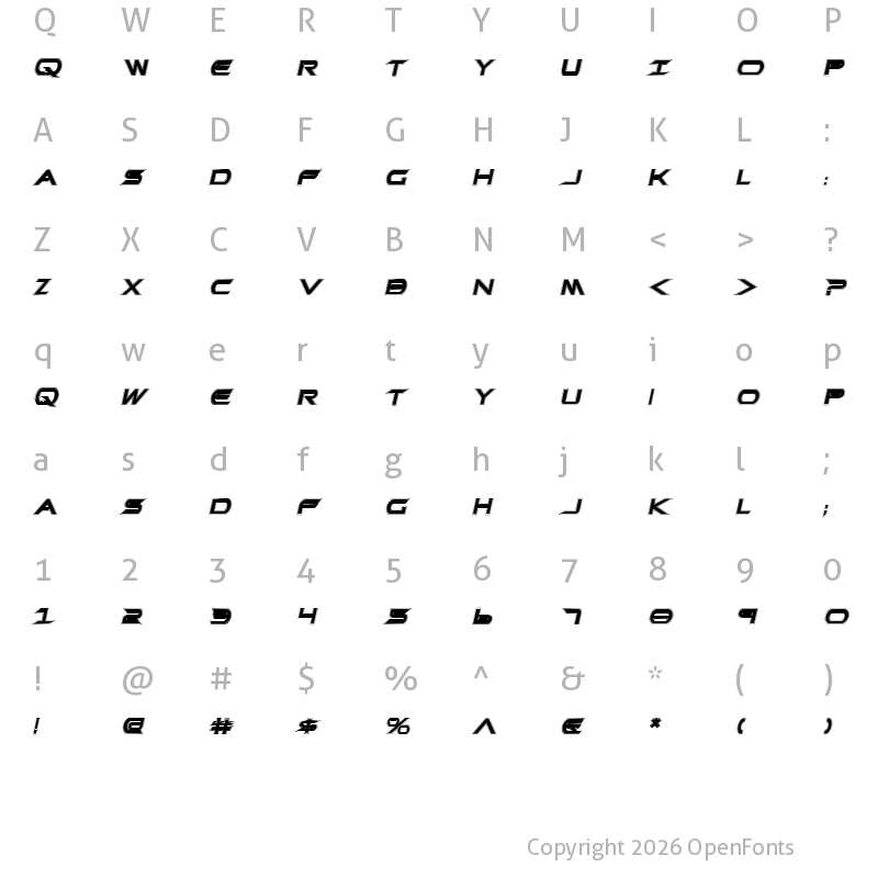 Character Map of Promethean College Italic Italic