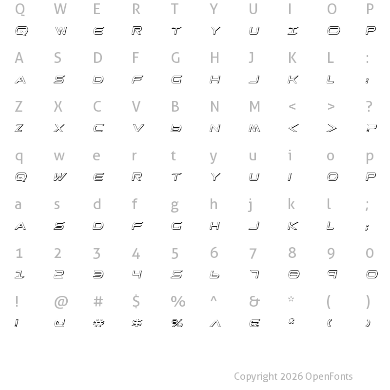 Character Map of Promethean Shadow Italic Italic