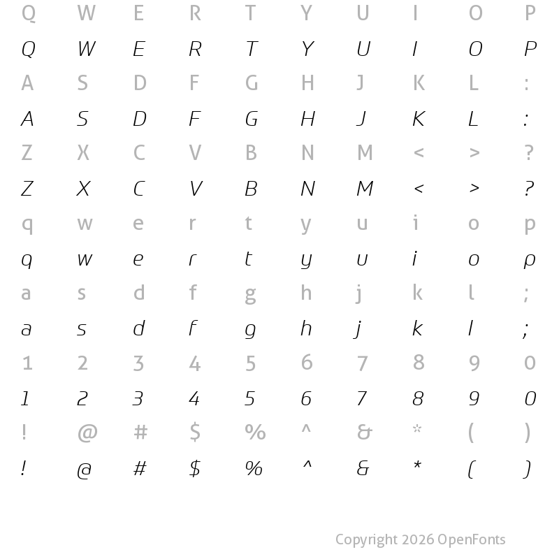 Character Map of Prometo Light Italic