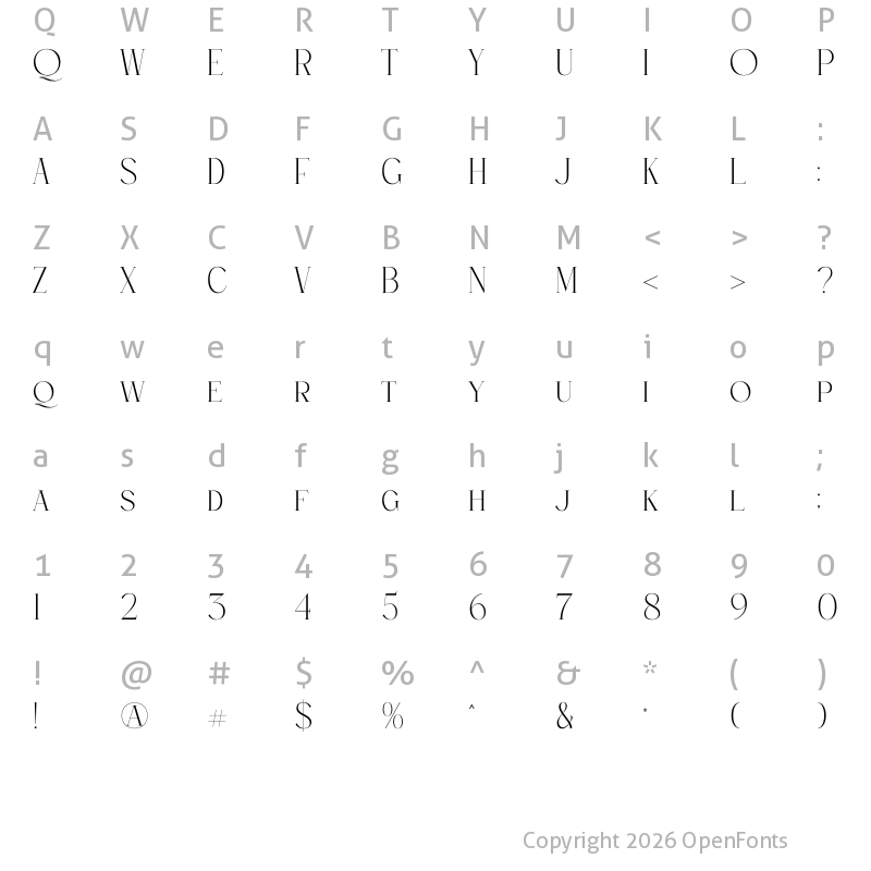Character Map of Promises Gisttela Serif Regular