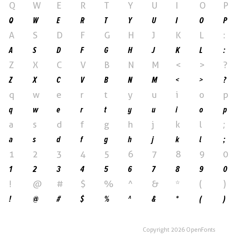 Character Map of Proxima Nova Alt Extra Condensed Bold Italic
