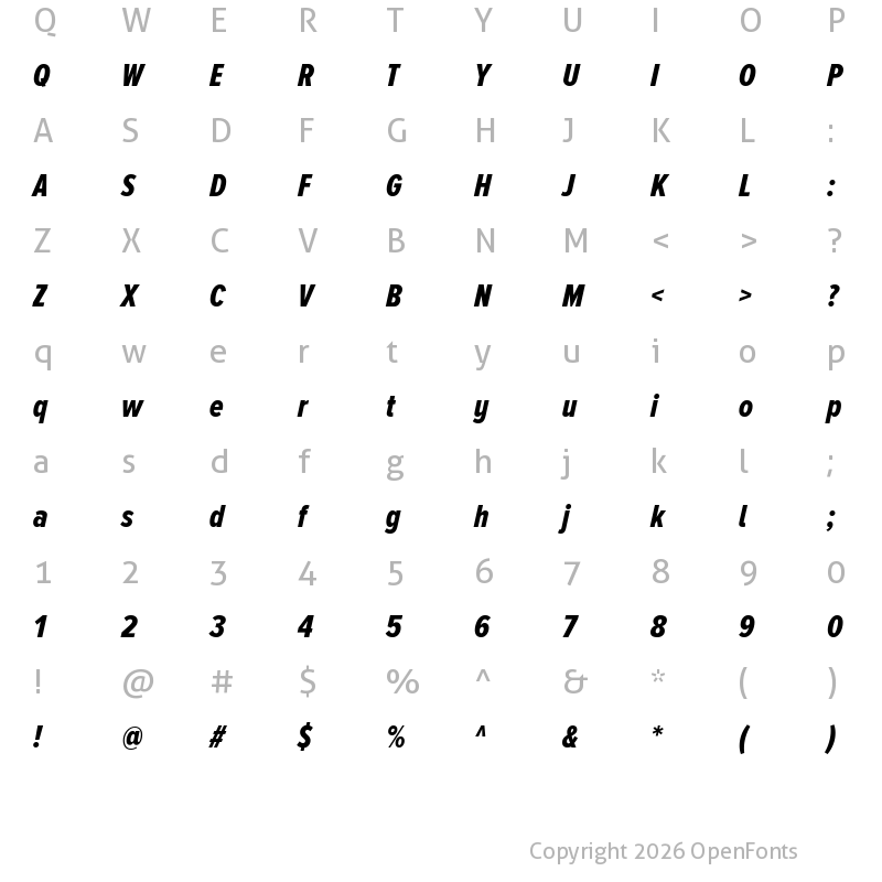 Character Map of Proxima Nova Alt Extra Condensed Extrabold Italic