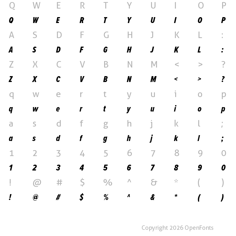 Character Map of Proxima Nova Extra Condensed Extrabold Italic
