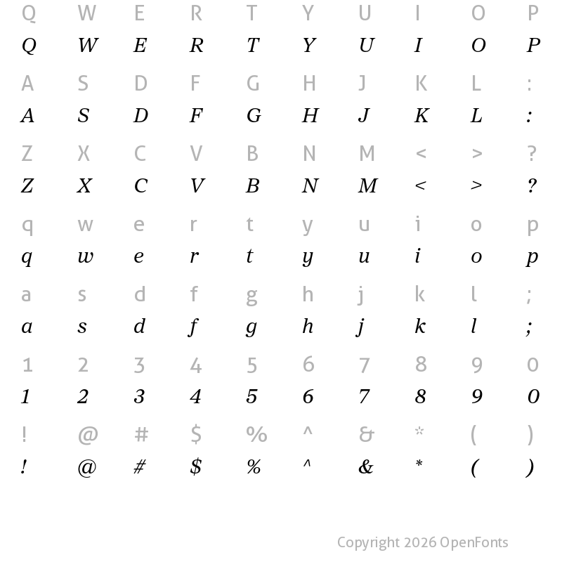Character Map of Proxima Sera Italic