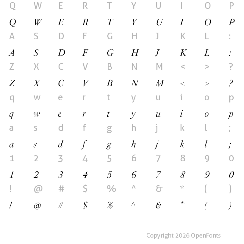Character Map of PSFournier Std Light Italic
