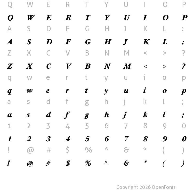 Character Map of PSFournier Std Petit Heavy Italic
