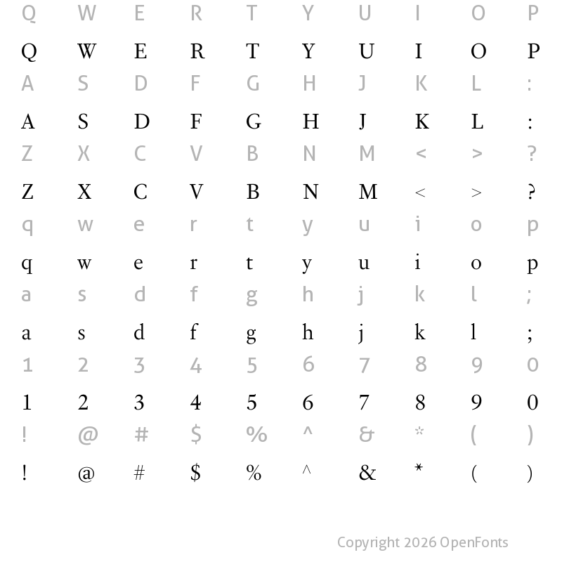 Character Map of PSFournier Std Petit Light