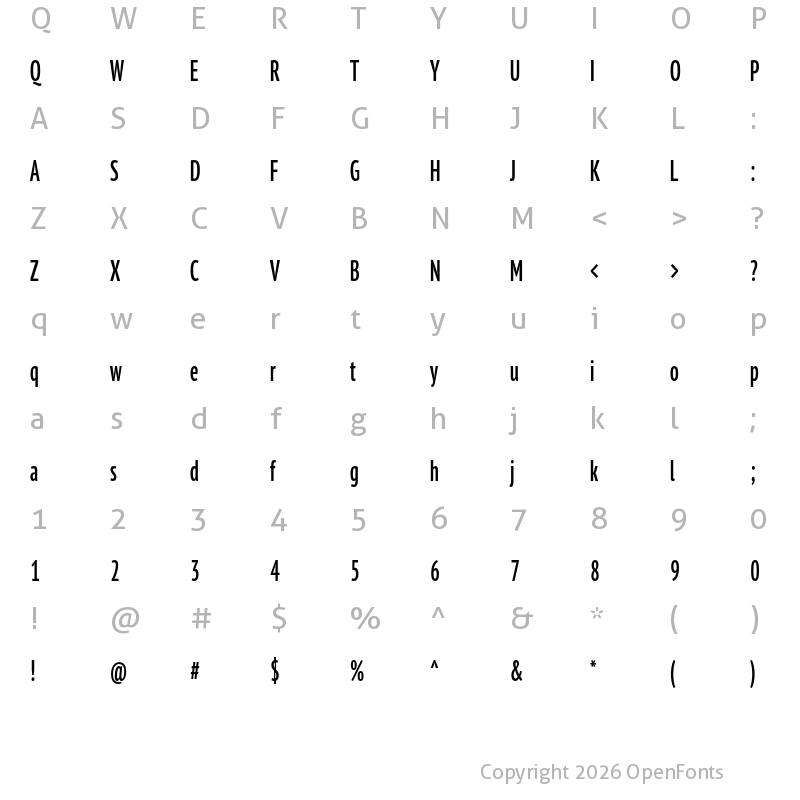 Character Map of PT Sans Pro Extra Condensed Demi