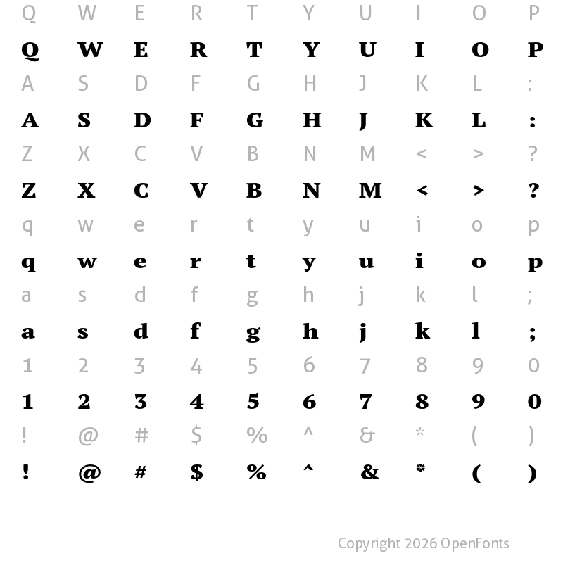 Character Map of PT Serif Pro Extended Black