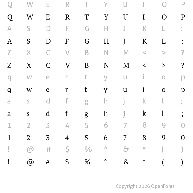 Character Map of PT Serif Pro Regular