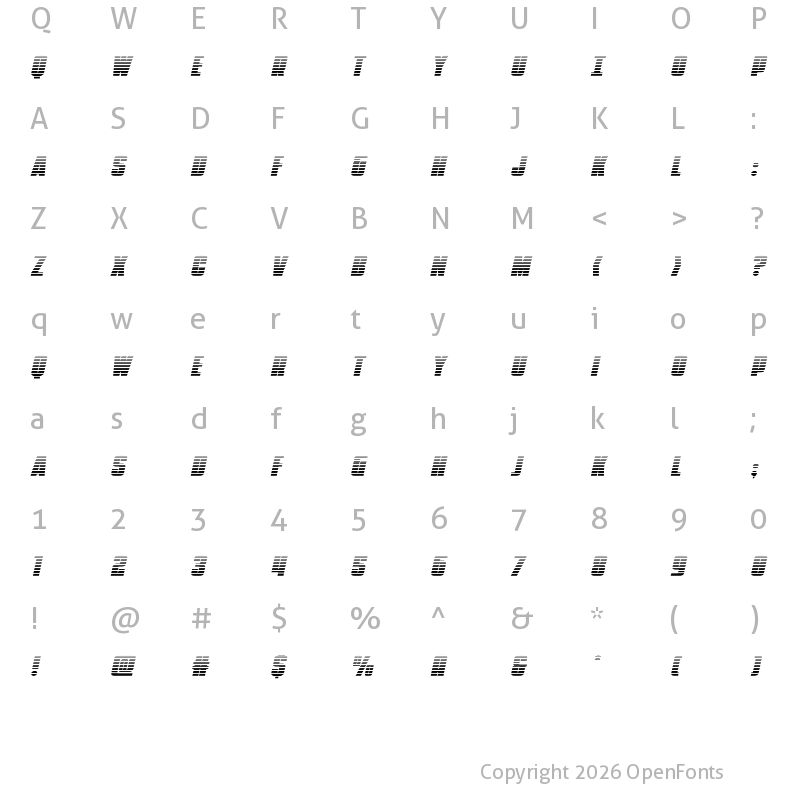 Character Map of Punch Gradient Italic Regular
