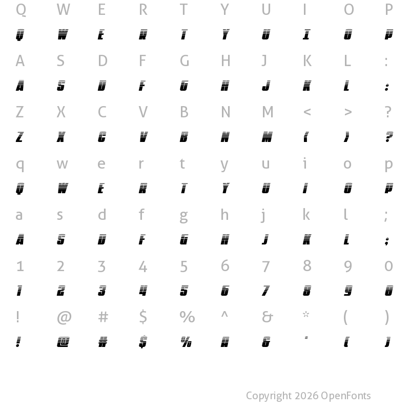 Character Map of Punch Halftone Italic Regular