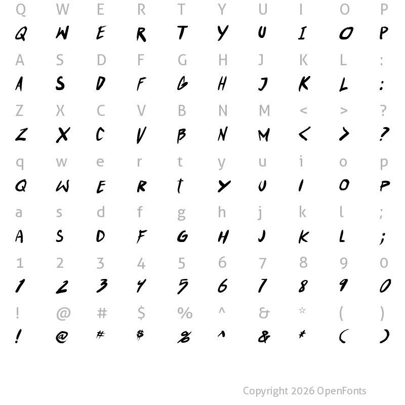 Character Map of Punkboy Italic