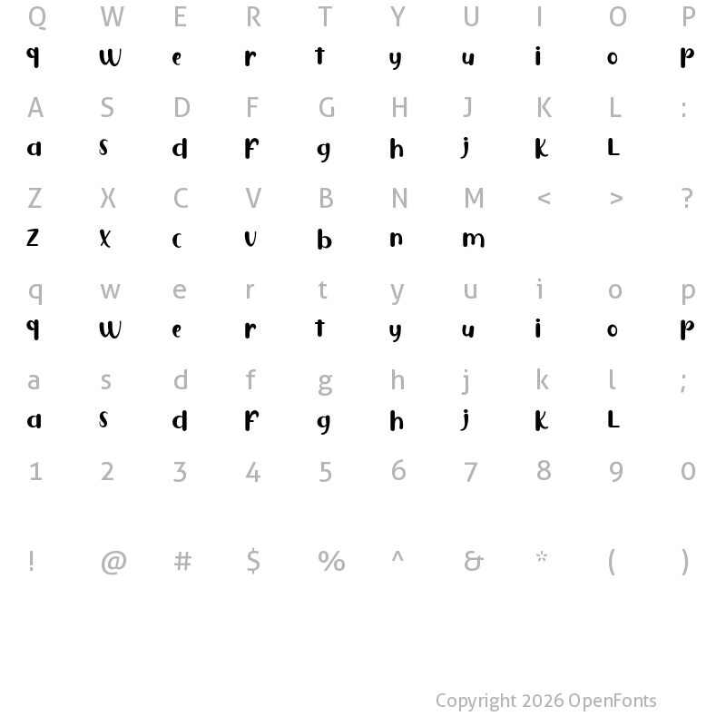 Character Map of Puresity Burbon FREE Regular