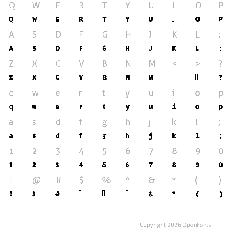 Character Map of PVCL Bold Regular