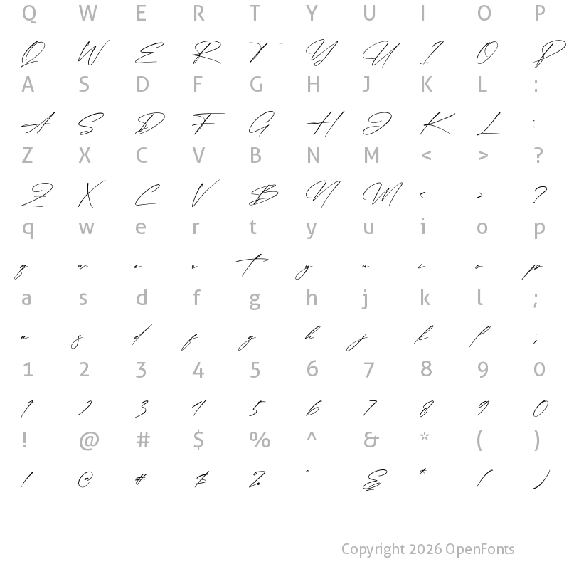 Character Map of Qalisha Signature Script Regular