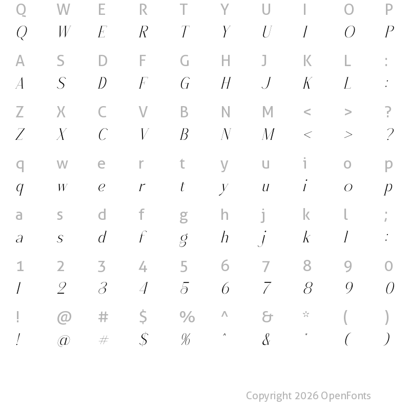 Character Map of Qenliago Italic
