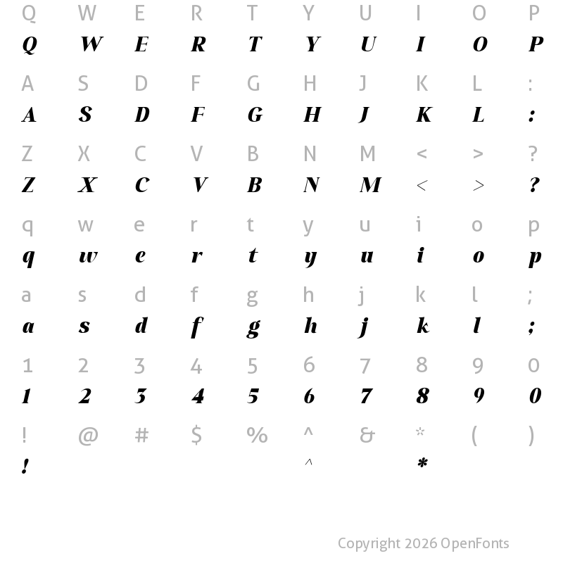 Character Map of Qia Display Black Italic