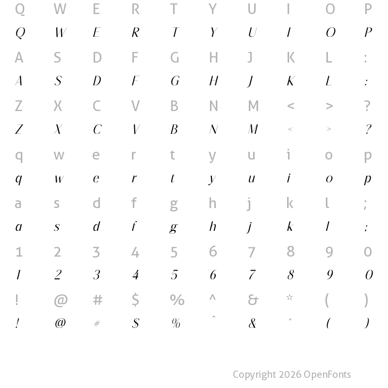 Character Map of Qiblah Italic