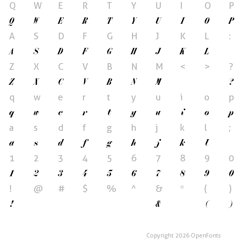 Character Map of Qommodore Bold Italic