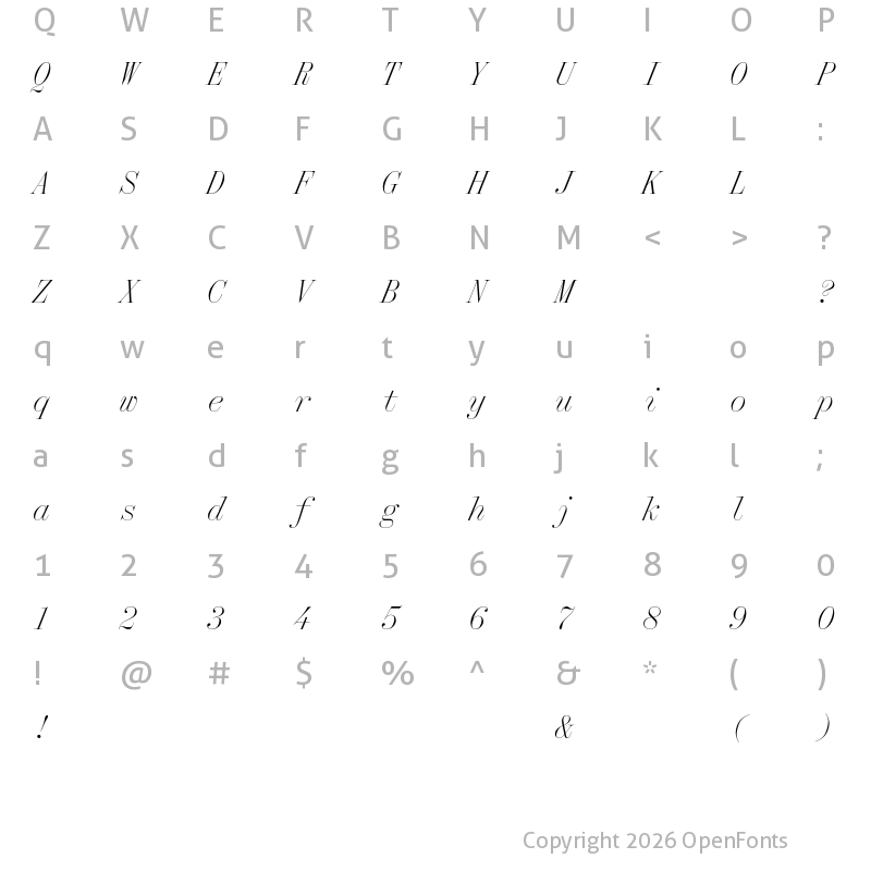Character Map of Qommodore Light Italic