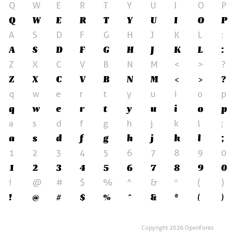 Character Map of Quador UltraBold-Italic