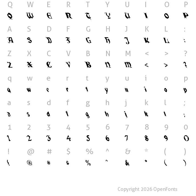 Character Map of QuaelGothicLefty Regular
