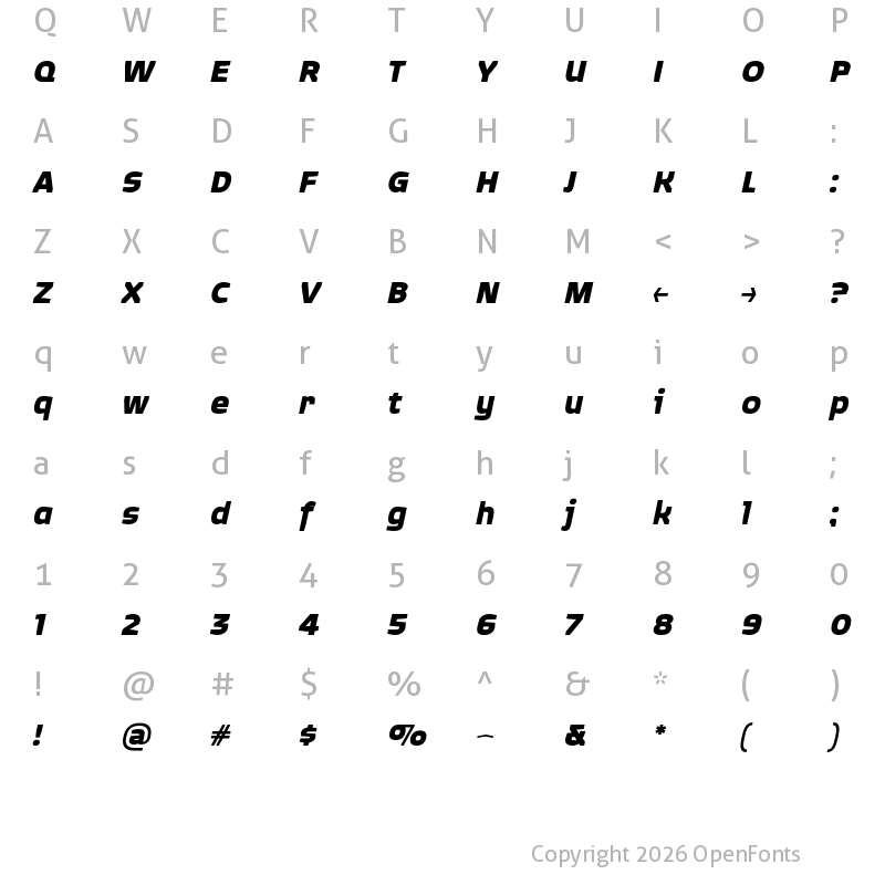 Character Map of Quagmire Bold Italic