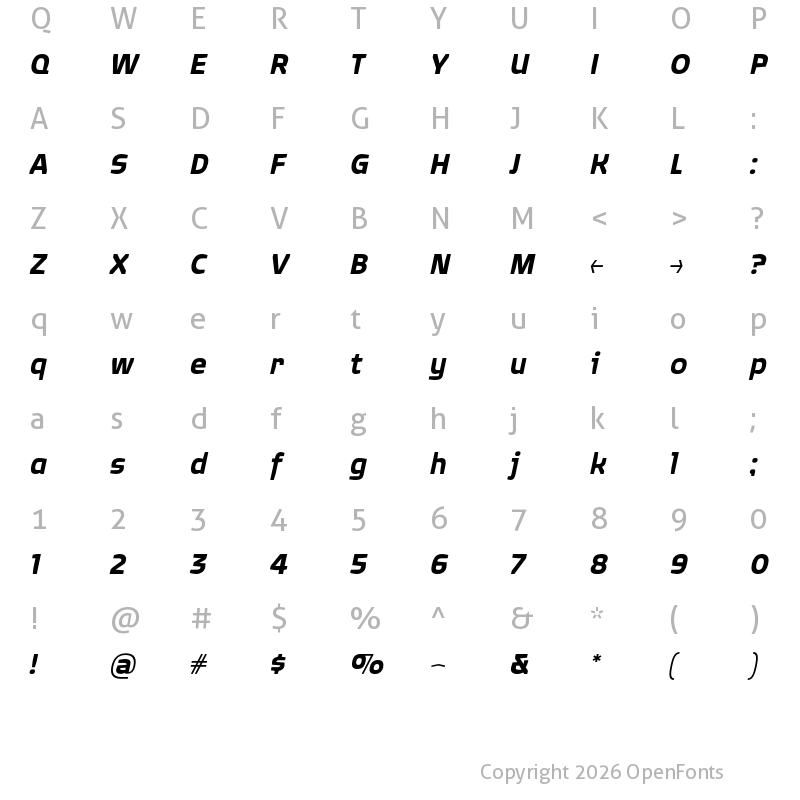 Character Map of Quagmire SemiBold Italic