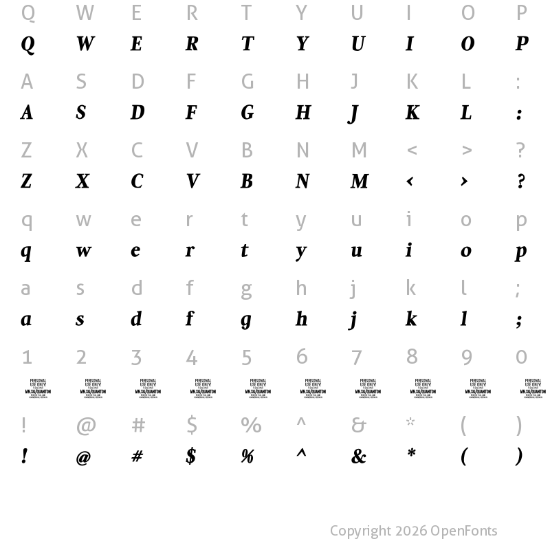 Character Map of Quanton PERSONAL USE ONLY Black Italic