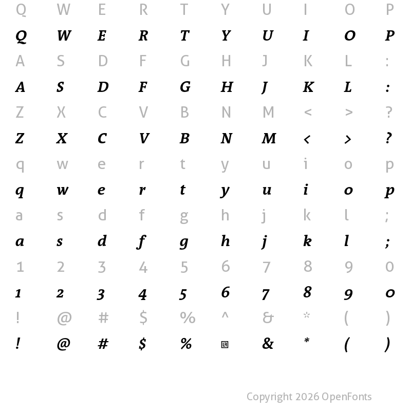 Character Map of QuaText Trial Bold Italic